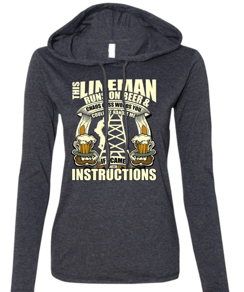 This Lineman Runs On Beer T Shirt, I Came With Instructions T Shirt (Anvil Ladies Ringspun Hooded)