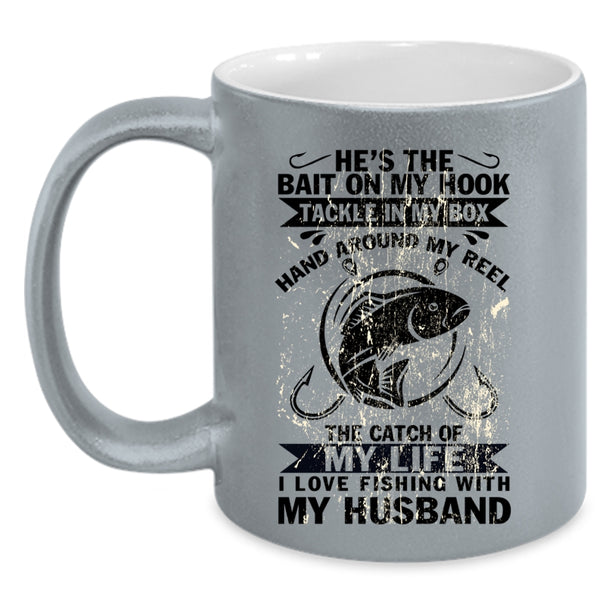 Cute Wife Coffee Mug, I Love Fishing With My Husband Accent Mug