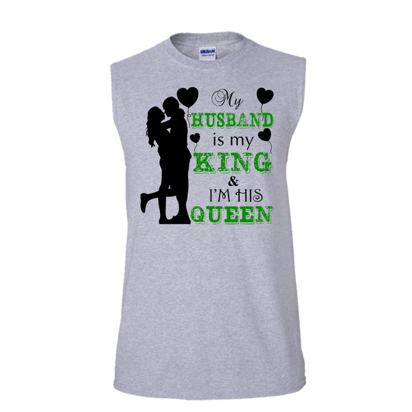 My Husband Is My King T Shirt, Gift For Wife T Shirt, Awesome t-shirts (Men's Cotton Sleeveless)
