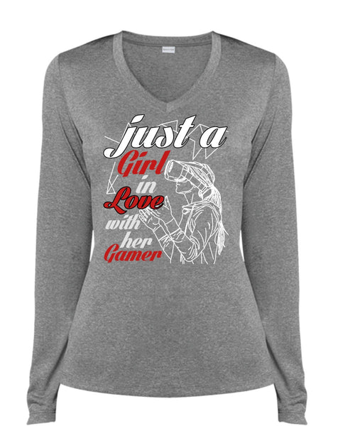 Just A Girl In Love With Her Gamer T Shirt, Being A Gamer T Shirt, Cool Shirt (Ladies LS Heather V-Neck)
