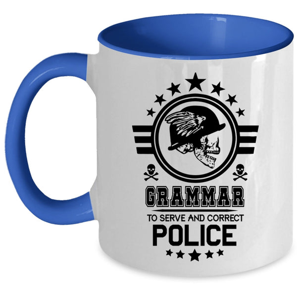 Cool Police Officer Coffee Mug, Grammar To Serve And Correct Police Accent Mug