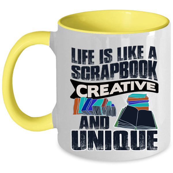 Cool Books Coffee Mug, Life Is Like A Scrapbook Creative Accent Mug