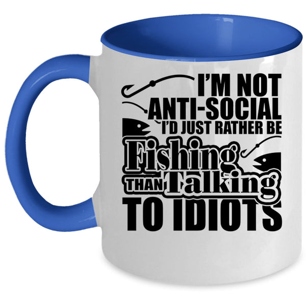 Funny Fishing Coffee Mug, I'd Just Rather Be Fishing Accent Mug