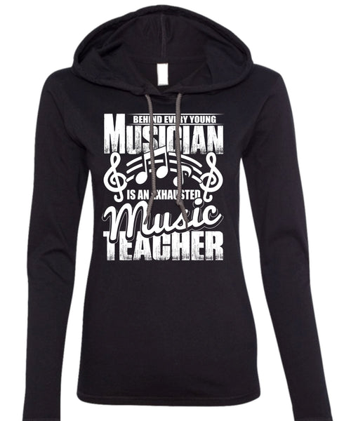 Behind Every Young Musician T Shirt, Music Teacher T Shirt (Anvil Ladies Ringspun Hooded)