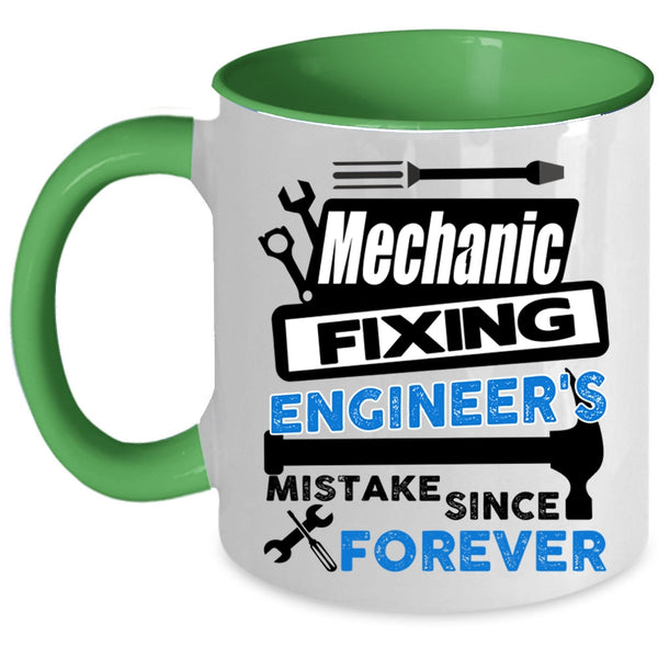 Cute Mechanic Coffee Mug, Mechanic Fixing Engineer's Mistake Accent Mug