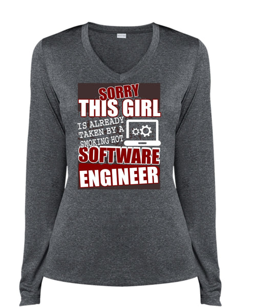 Smoking Hot Software Engineer T Shirt, Being An Engineer T Shirt, Cool Shirt (Ladies LS Heather V-Neck)