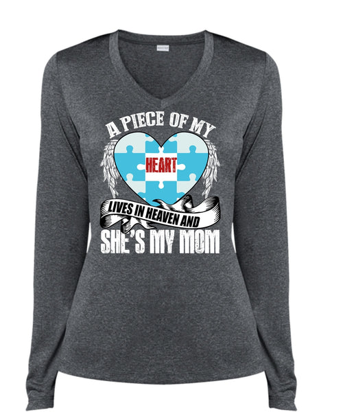 She's My Mom T Shirt, A Piece Of My Heart T Shirt, Cool Shirt (Ladies LS Heather V-Neck)