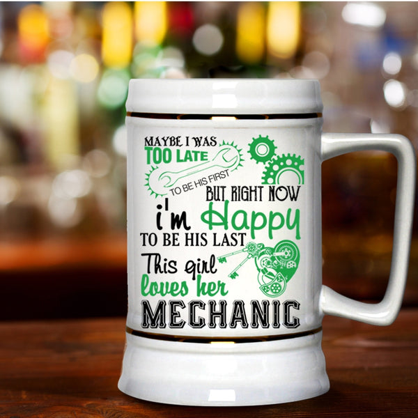 Cute Mechanic's Wife Beer Stein 22oz, This Girl Loves Her Mechanic Beer Mug