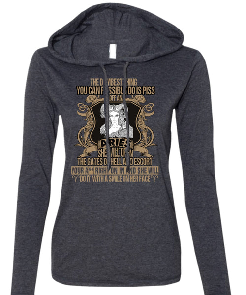 Aries She Will Open The Gates T Shirt, Being An Aries T Shirt (Anvil Ladies Ringspun Hooded)