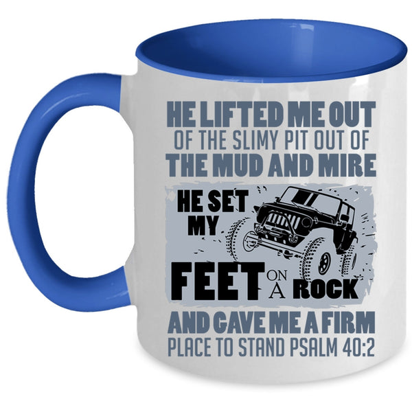 Cool Jeep Guy Coffee Mug, He Set My Feet on A Rock Accent Mug