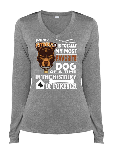 My Pit Bull Is Totally My Most Favorite Dog T Shirt, A Time In The History Of Forever T Shirt, Cool Shirt (Ladies LS Heather V-Neck)