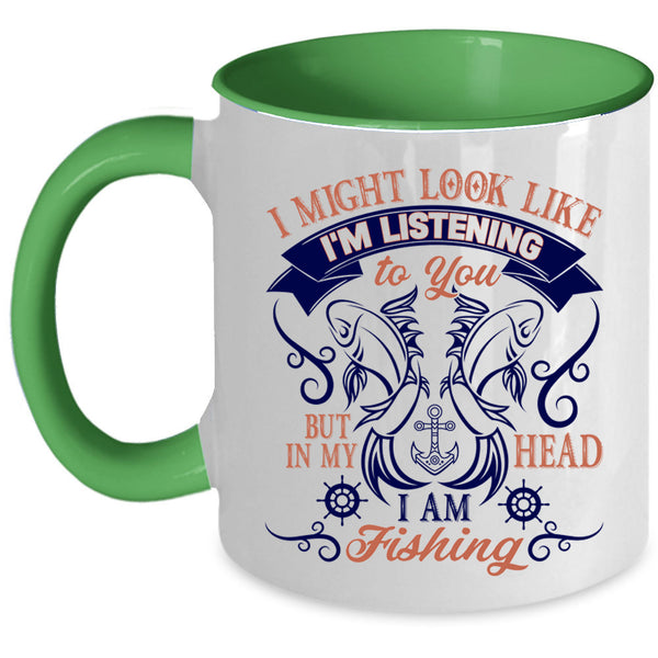 Outdoor Coffee Mug, In My Head I Am Fishing Accent Mug