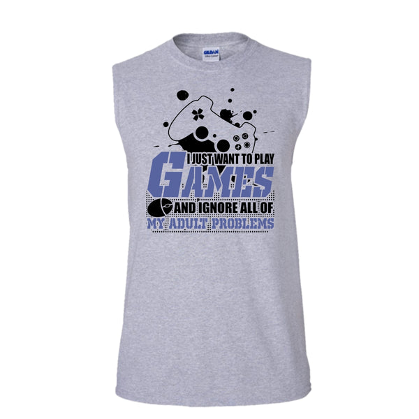 I Just Want To Play Games T Shirt, Coolest Gamer Tank Top (Men's Cotton Sleeveless)