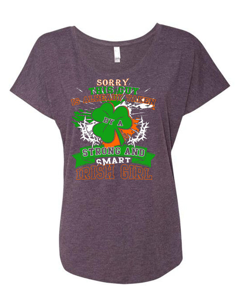 This Guy Is Already Taken By A Smart Irish Girl T Shirt, I Love Irish T Shirt, Cool Shirt (Ladies' Triblend Dolman Sleeve)