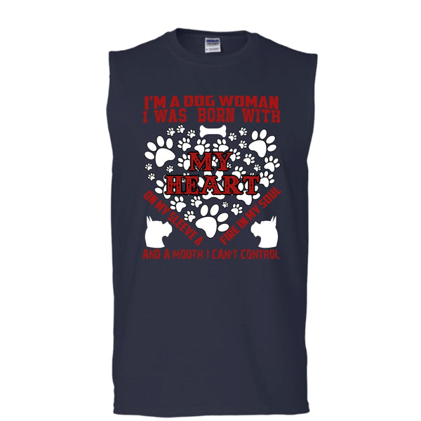 I'm A Dog Woman T Shirt, I Was Born With My Heart T Shirt, Cool T Shirt (Men's Cotton Sleeveless)