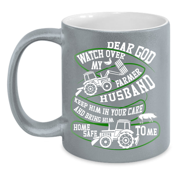 Watch Over My Farmer Husband Coffee Mug, Cool Farmer Husband Coffee Cup