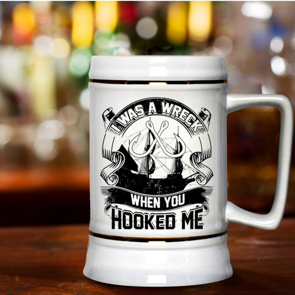 Funny Gift For Fisher Beer Stein 22oz, I Was A Wreck Beer Mug