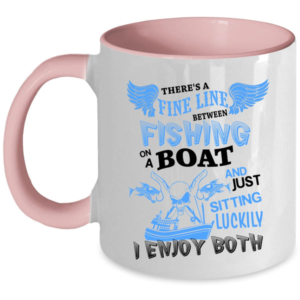 Just Sitting Luckily Coffee Mug, Fishing On A Boat Accent Mug