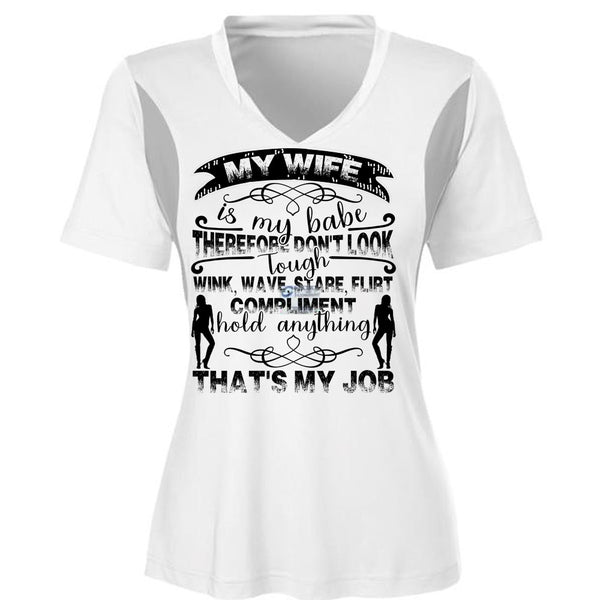 My Wife Is My Babe T Shirt, Being A Wife T Shirt, Cool Shirt (Ladies LS Heather V-Neck)