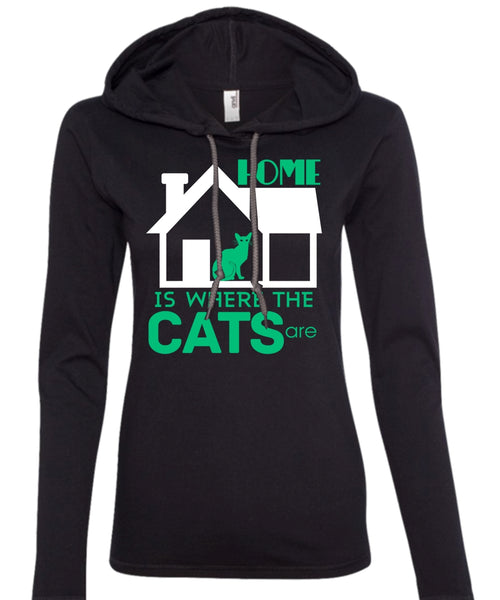 Home Is Where The Cats T Shirt, My Pets T Shirt (Anvil Ladies Ringspun Hooded)