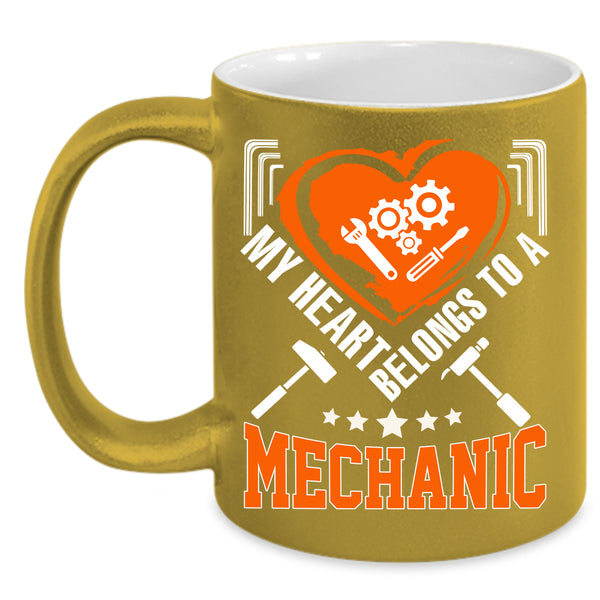 My Heart Belongs To A Mechanic Coffee Mug, Cute Couple Coffee Cup