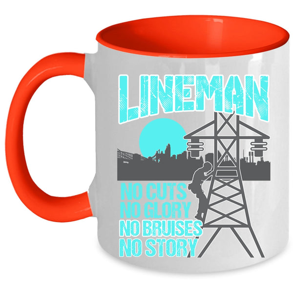 No Cuts No Glory No Bruises No Story Coffee Mug, Lineman Accent Mug