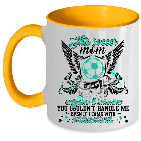 Cute Mom Coffee Mug, This Soccer Mom Runs On Caffeine Accent Mug