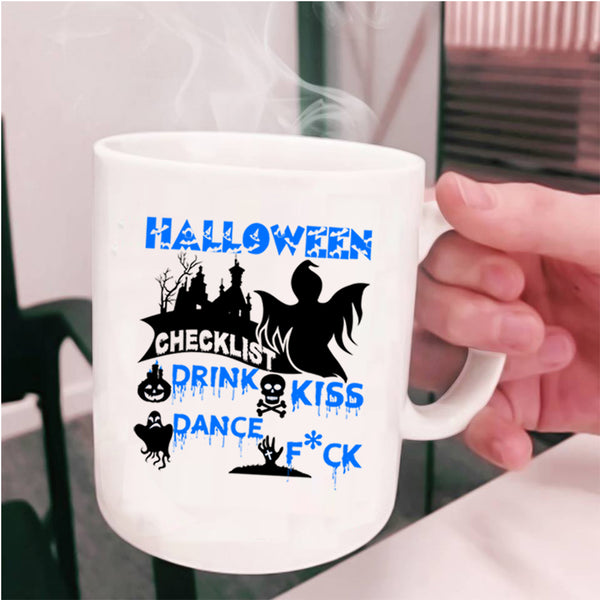 Drink Kiss Coffee Mug, Halloween Checklist Cup