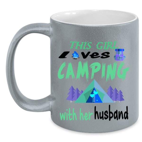 Married Coffee Mug, This Girl Loves Camping With Her Husband Accent Mug