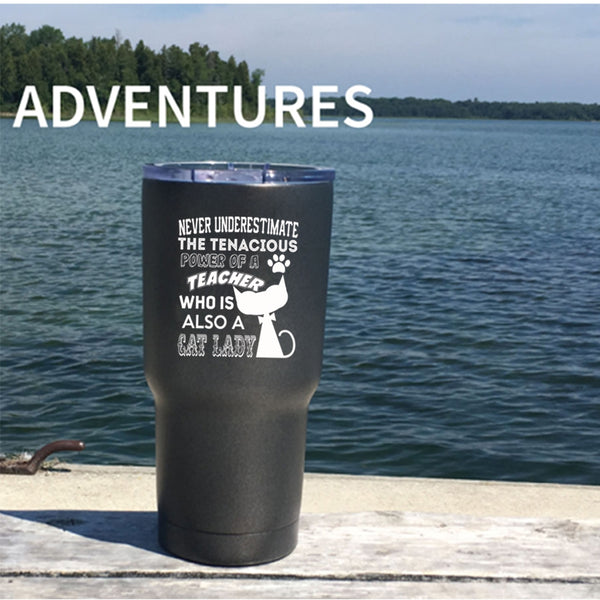 The Power Of A Teacher Tumbler 30 oz Stainless Steel, Who Is Also A Cat Lady Travel Mug