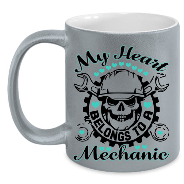 Cute Love Coffee Mug, My Heart Belongs To A Mechanic Accent Mug