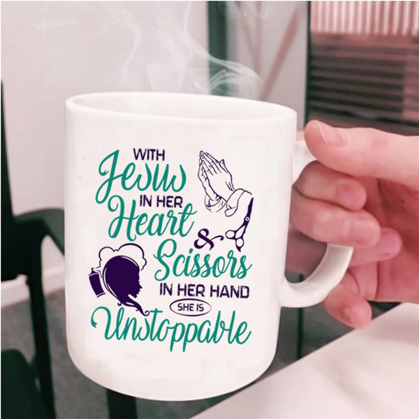 She Is Unstoppable Coffee Mug, With Scissors In Her Hand Cup