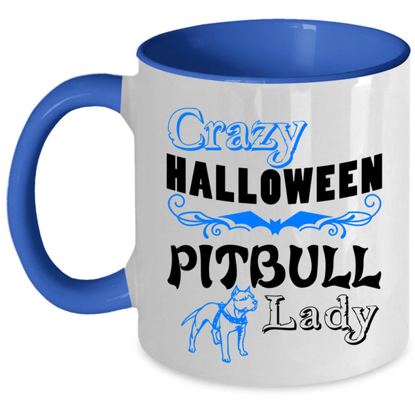 Cute Pit Bull Lady Coffee Mug, Crazy Halloween Pitbull Lady Accent Mug