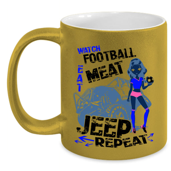 Jeep Coffee Mug, Watch Football Eat Meat Accent Mug