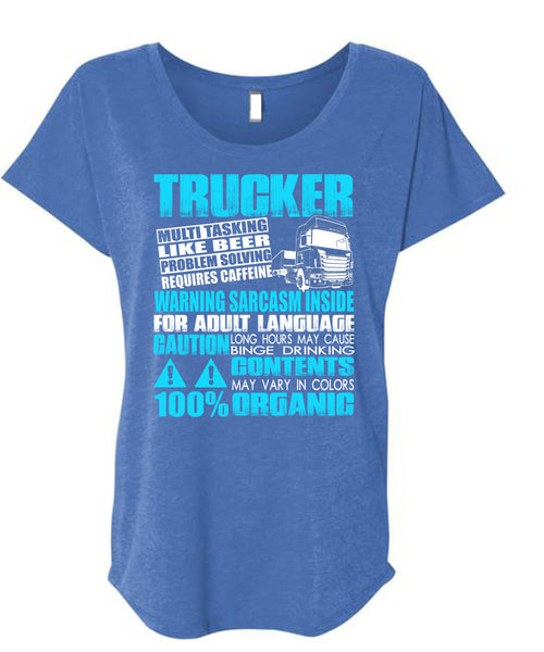 Trucker Multitasking Like Beer T Shirt, I Love Beer T Shirt, Cool Shirt (Ladies' Triblend Dolman Sleeve)