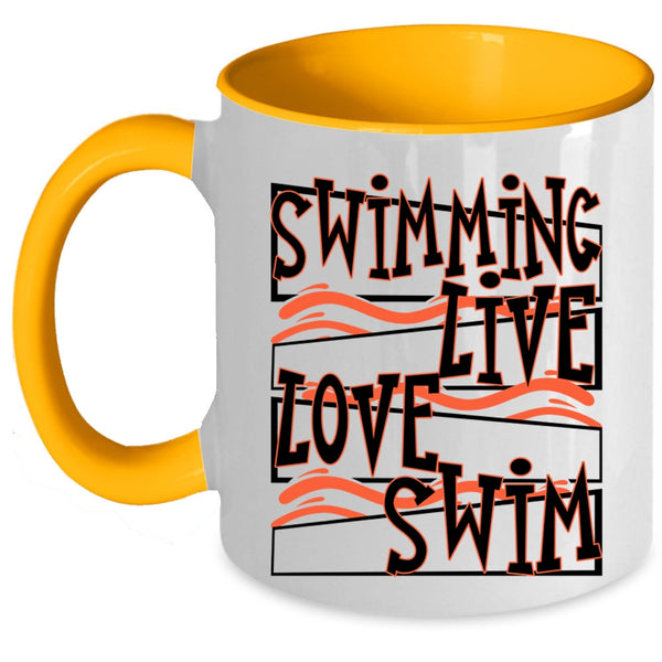 Cute Swimmer Coffee Mug, Swimming Live Love Swim Accent Mug