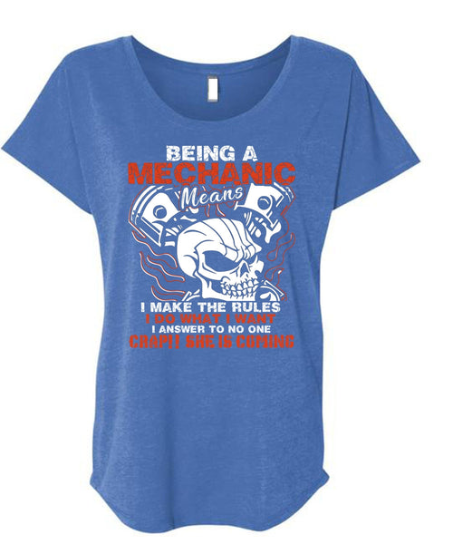 Being A Mechanic Means T Shirt, She Is Coming T Shirt, Cool Shirt (Ladies' Triblend Dolman Sleeve)