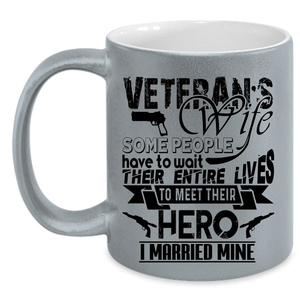Cool Just Married Coffee Mug, Veteran's Wife Accent Mug
