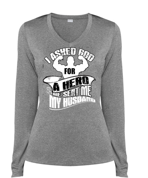He Sent Me My Husband T Shirt, Being A Husband T Shirt, Cool Shirt (Ladies LS Heather V-Neck)