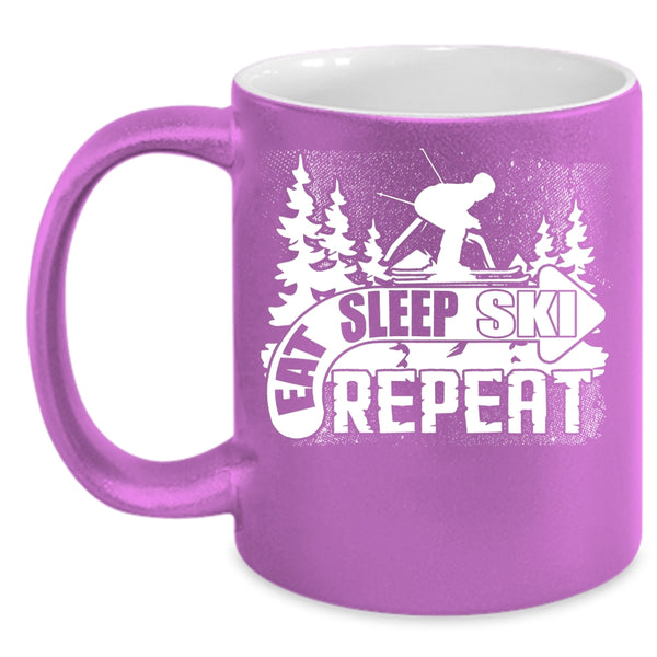 Eat Sleep Ski Repeat Coffee Mug, Outdoor Activity Coffee Cup