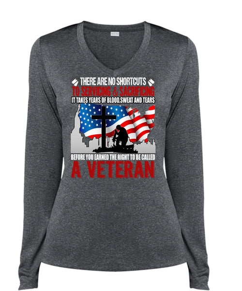 To Be Called A Veteran T Shirt, Sweat And Tears T Shirt, Cool Shirt (Ladies LS Heather V-Neck)