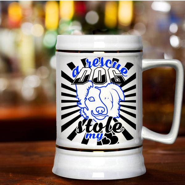 I Love Dogs Beer Stein 22oz, A Rescue Dog Stole My Heart Beer Mug