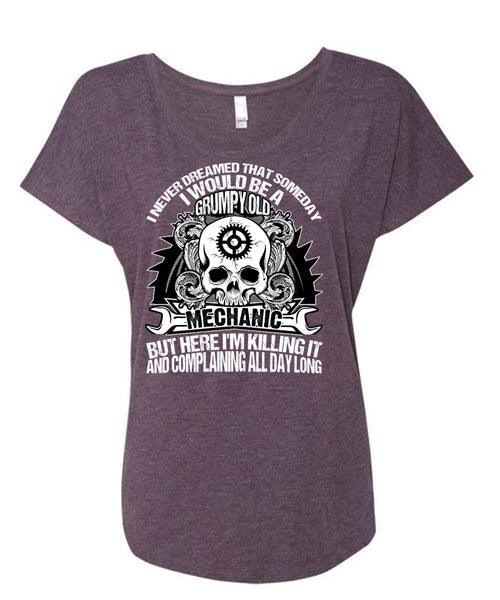 Grumpy Old Mechanic T Shirt, Being A Mechanic T Shirt, Cool Shirt (Ladies' Triblend Dolman Sleeve)