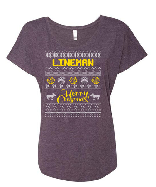 Lineman Merry Christmas T Shirt, Being A Lineman T Shirt, Cool Shirt (Ladies' Triblend Dolman Sleeve)