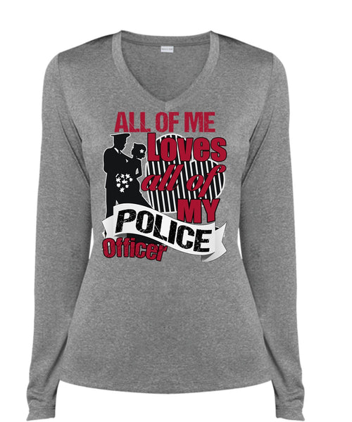 My Police Officer T Shirt, Being A Police T Shirt, Cool Shirt (Ladies LS Heather V-Neck)