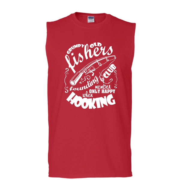 Grumpy Old Fishers T Shirt, Only Happy When Hooking T Shirt, Cool T Shirt (Men's Cotton Sleeveless)