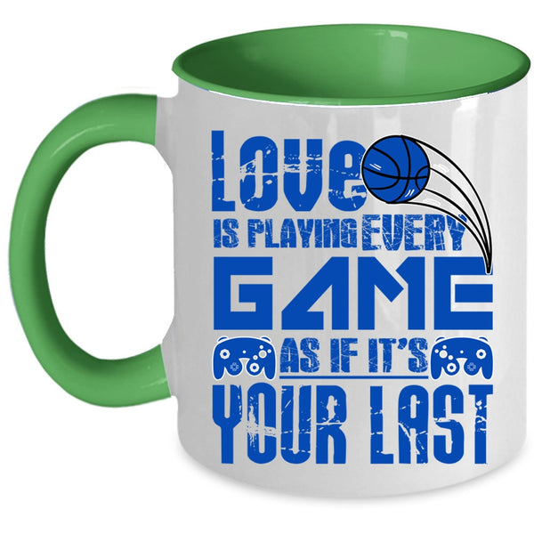Funny Gift For Gamers Coffee Mug, Love Is Playing Every Game Accent Mug