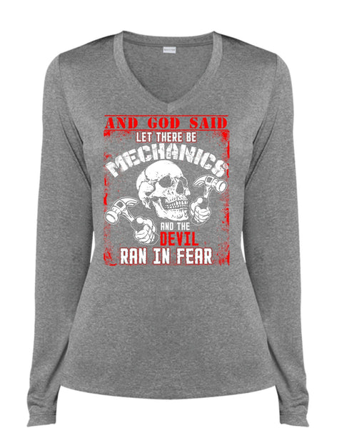 Let There Be Mechanics T Shirt, Being A Mechanic T Shirt, Cool Shirt (Ladies LS Heather V-Neck)