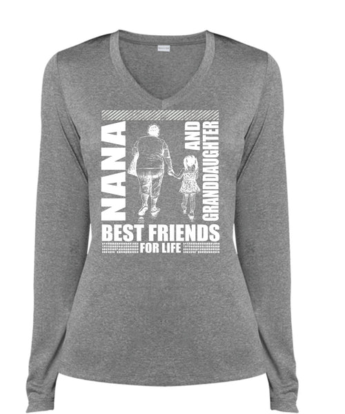Nana And Granddaughter Best Friend T Shirt, Being A Nana T Shirt, Cool Shirt (Ladies LS Heather V-Neck)