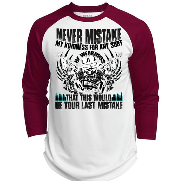Never Mistake My Kindness T Shirt, I Love Veteran T Shirt, Awesome T-Shirts  (Polyester Game Baseball Jersey)
